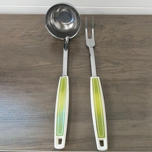 Ekco Meat Fork & Ladle MCM Green White Kitchen Utensil Set USA Made