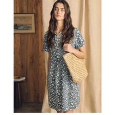 Faherty Gemina Linen Blend Dress in Indigo Echo Floral Sz S