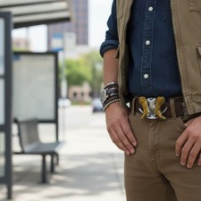 Silver Metal Men Belt Buckle Western Fashion Brown Boot Cowboy Hat Weekend Look
