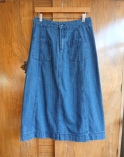 Seasalt Cornwall Blue Cotton Denim A Line Midi Dusk Journey Skirt Size 12 VGC