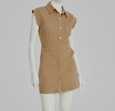 Tinsel Juniors' Beige Point-Collar Cap-Sleeve Button-Up Dress Size XL