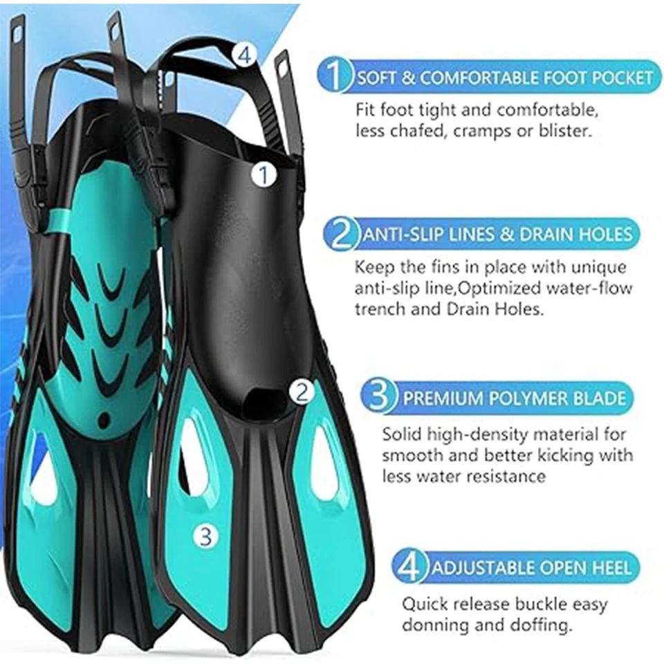 Snorkel Set for Adults, 180° Panoramic Mask, Adjustable Fins, Dry Top Snorkel - image 4 of 4