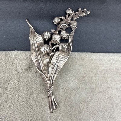Vintage Art Nouveau Sterling Silver Brooch Lily Of The Valley Flower