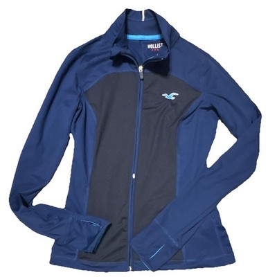 Hollister Sport Women's Navy Black Track Jacket M Full Zip Thumbholes