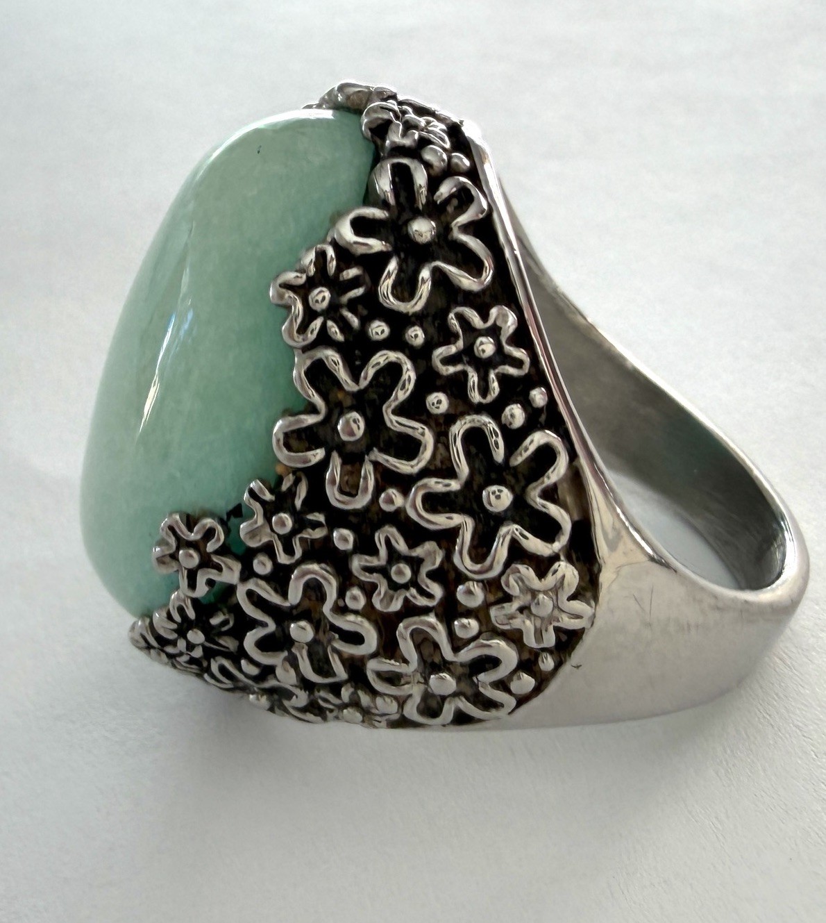 Stunning Amazonite Floral Statement Ring 316L Sta… - image 1