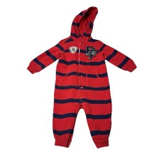 Ralph Lauren Baby Hooded Striped One Piece Romper 9M Red Navy Vintage Patch