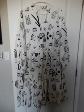 SHEIN 3X 3/4 Sleeve Tiered Midi Dress Prairie Boho Funky Black/White Abstract