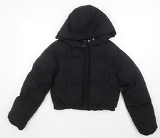 Boohoo Women Black Cropped Puffer Jacket Size 4 Hooded Winter Coat