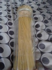 Octagonal Spaghetti Jar With Raised Lettering And Decoration 11 Inch With Lid