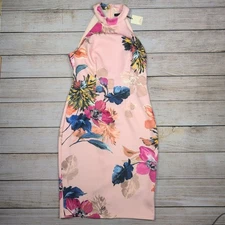 Trina Turk Floral Halter shift Dress Sleeveless Pink Fitted Bodycon Cocktail 6