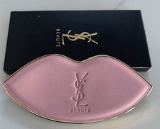 YSL Beaute Pink Lip Pocket Mirror 4"x 2" gold tone trim makeup beauty New in Box