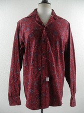 Men's sz M Vtg 1980's YSL Yves Saint Laurent Red Floral Button-Down Shirt Cotton