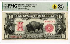 1901 $10 Legal Tender Note Fr#118 PMG VF-25 GCC Gold *Choice Bison*