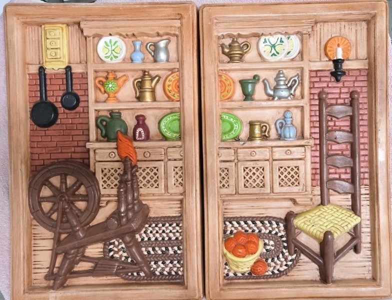 Pair of Vintage Ceramic Wall Plaques, Country Home Theme