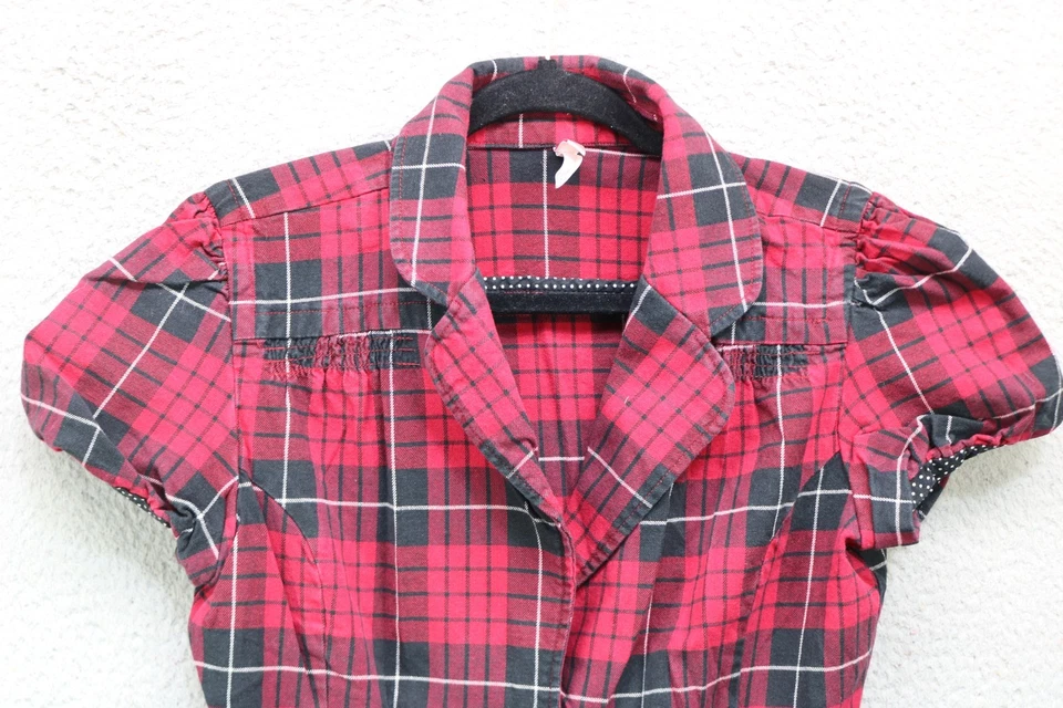 Vtg. Xhilaration Plaid Short Puff Sleeve Button Up Top-Size Large-Y2K-90's - Image 3 of 4