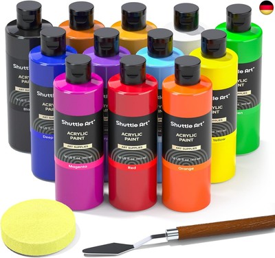 Shuttle Art Acrylfarben Set, 12 Acryl Farben in Flaschen (je 473ml, 16oz),