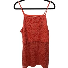 Women's Elodie L Crop Top Tank Tunic Shirt Top Blouse Lace Overlay Peach Pink