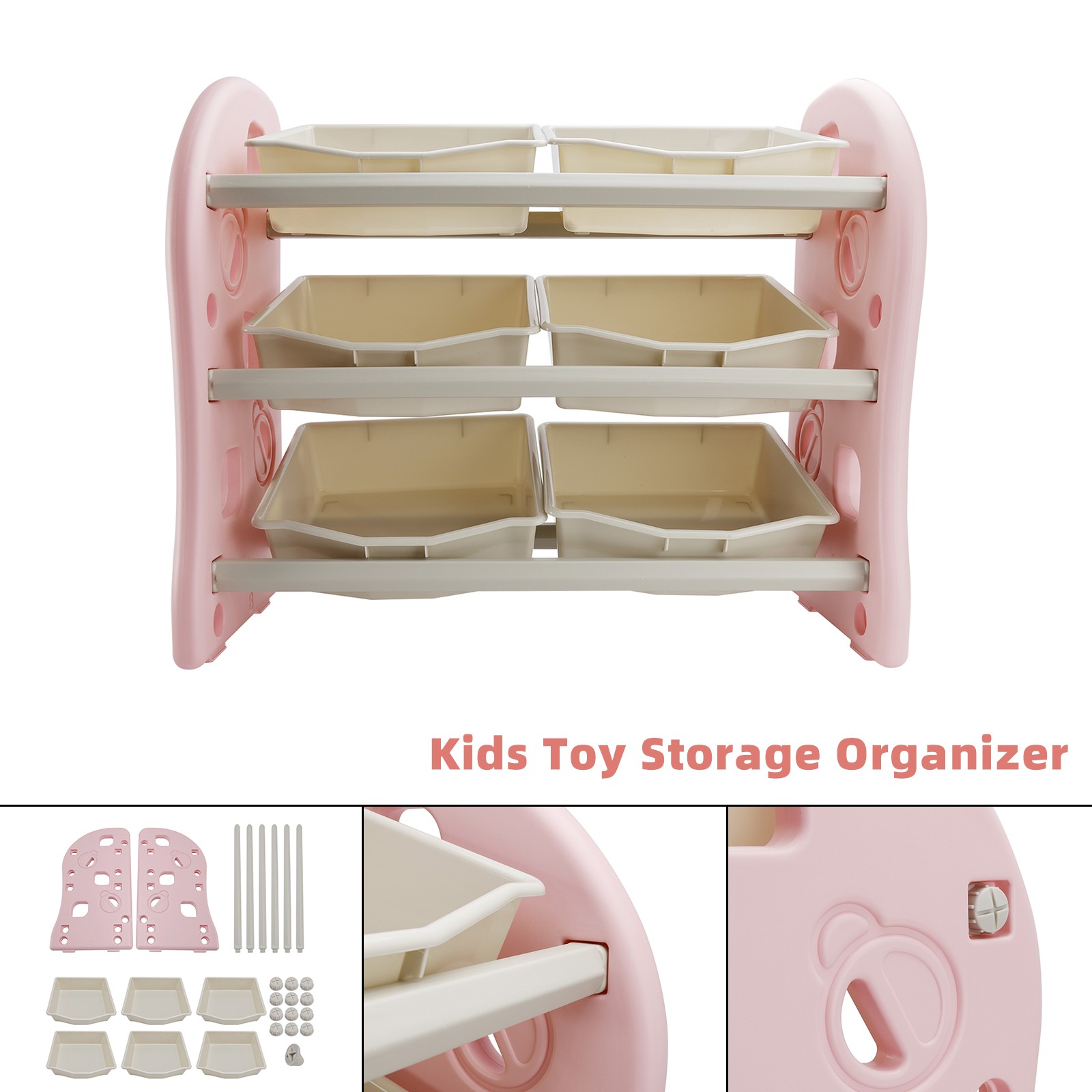 Kids Toy Storage Organizer With 6 Plastic Storage Bins Plast