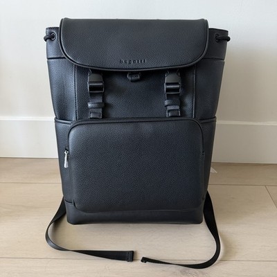 Bugatti Central Collection Black Pebbled Leather Backpack Luxury Travel Bag NWT