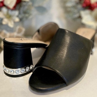 Dani By Nanette Lepore 8.5M NIB Open Toe Black Dress Mules Jeweled Heels