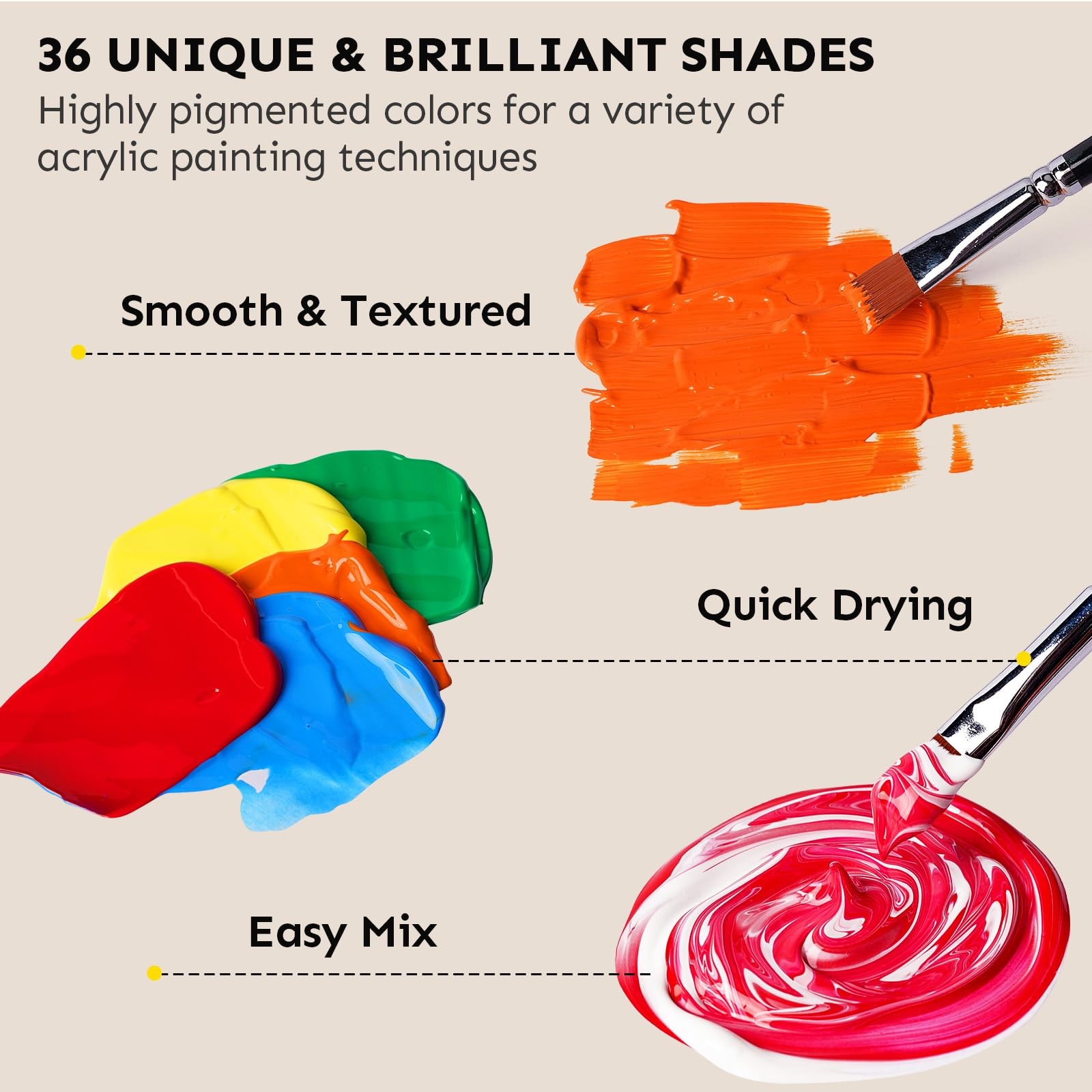 Acrylic Paint Set 24 Colors(2oz /60ml) with 12 Brushes,Rich Pigmented, Premiu...