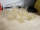 Vintage Anchor Hocking Cameo Ballerina yellow depression glass footed tumblers
