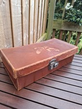 vintage small leather suitcase brown 1950s