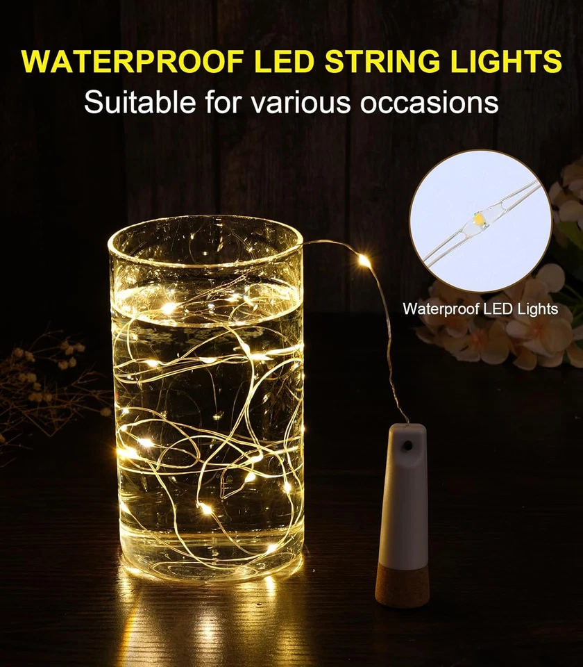 Luces botella vino con corcho 4pzs USB recargables 20 leds 6.6ft blanco calido - Image 3 of 4