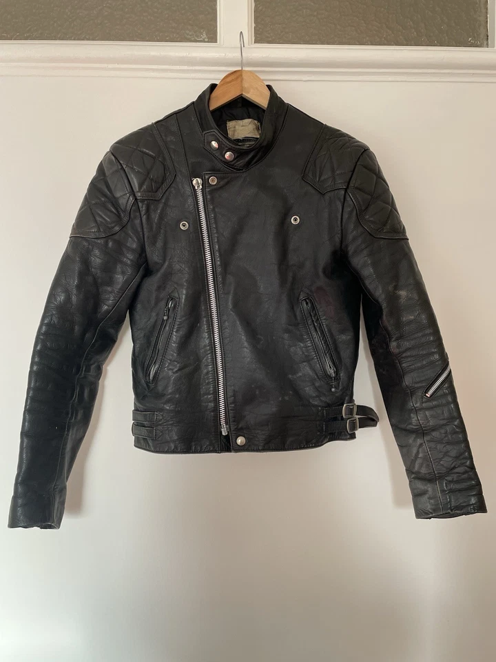 Original Vintage Lewis Leather Motorcycle Biker Jacket Black - Image 2 of 4