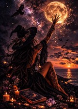 Halloween Witch Moon Diamond Art Kits for Adults, 5D Diamond Painting Kits fo...