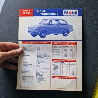 FIAT 850 fiche technique publicitaire MOBIL description entretien graissage - Photo 1/4
