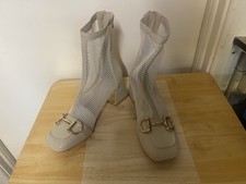 Stivaletti donna estivi moda tacco a blocco punta quadrata, panna, taglia 3, nuovi,