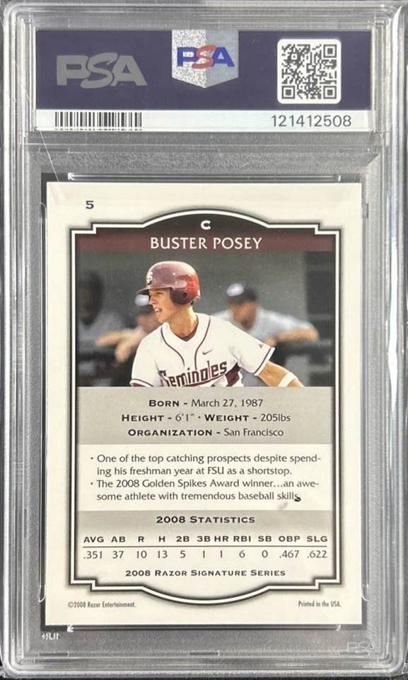 Buster Posey Signed 2008 Razor Signature Series #5 PSA/DNA Auto 10 - Image 3 of 4