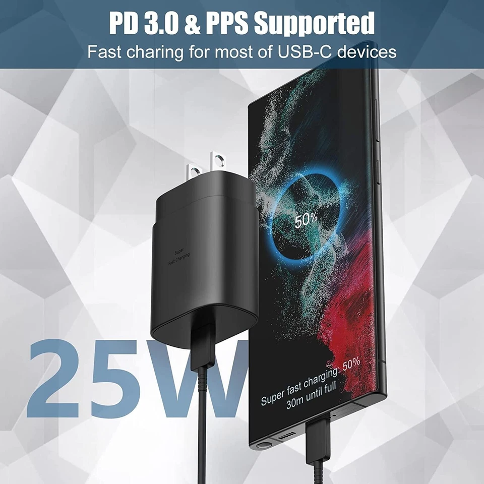 25W Super Fast Wall PD Charger Type C USB-C For Samsung Galaxy Note S22 S21 S20 - Image 2 of 4