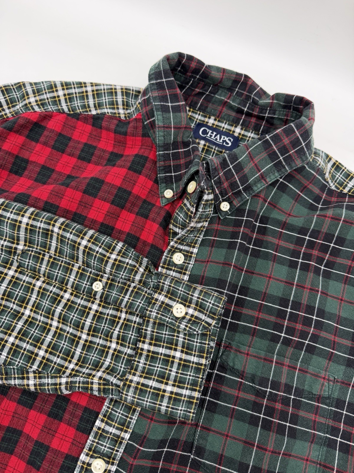 Chaps Mens XXL Multi Plaid Patchwork Button Down … - image 1