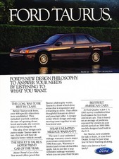 1986 Ford Taurus - black sedan - Classic Vintage Car Advertisement Ad J29
