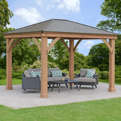 GAZEBO WOODEN OUTDOOR PATIO DECK HARD TOP YARDISTRY GARDEN BACKYARD CEDAR 10X12