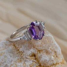 Purple Amethyst Ring 92.5 Sterling Silver engagement Wedding Ring bridal set