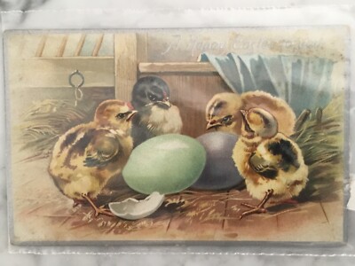 Antique Vintage HAPPY EASTER GREETINGS EMBOSSED EGGS CHICKS TUCK S POST ENGLAND