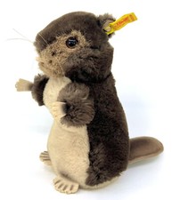 Steiff Nagy Beaver Plush 1980s ID Button and Tag 20cm 8in Vintage
