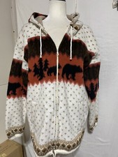 Vtg Earth Ragz Southwest Aztec Bear Full Zip Hooded Wool Blend Coat Adult L