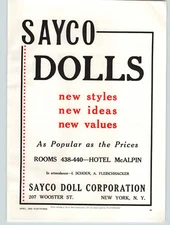 1938 PAPER AD Sayco Dolls New Styles Ideas Values New York