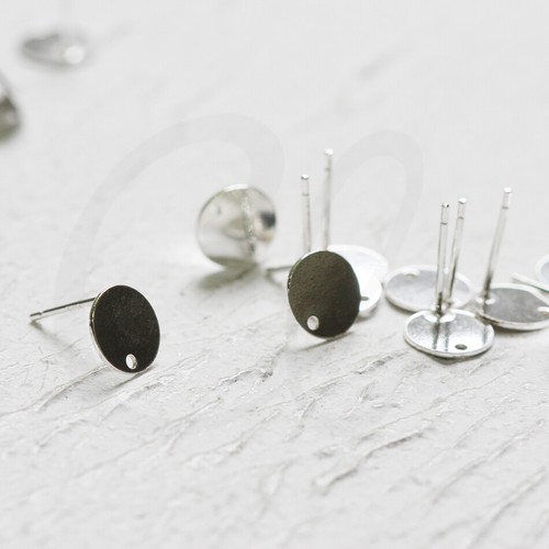 2 Pieces 925 Sterling Silver Earring Post - Flat Round - 8mm (CW-4397C) - Picture 3 of 5