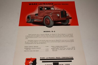 1949-50 Ward LaFrance Semi Model D-5 Truck Data Sheet, Original