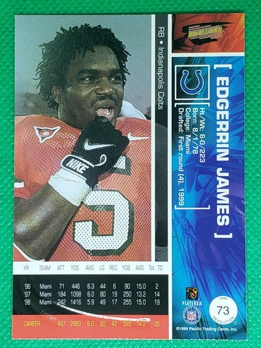 1999 Pacific Revolution #73 Edgerrin James HOF ROOKIE Indianapolis Colts - Picture 2 of 3