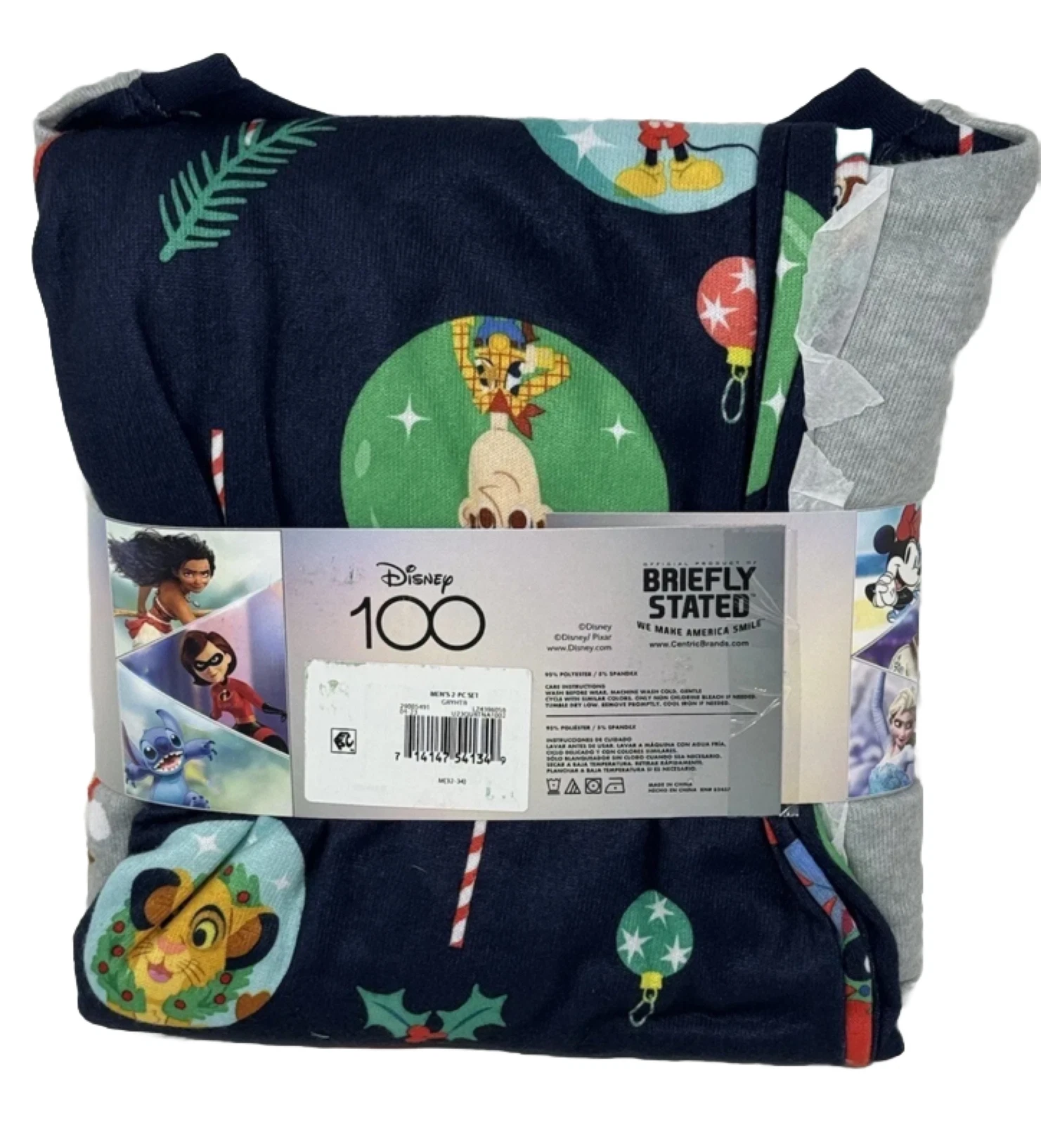 Disney Pixar 100th Anniversary 2 Pc Pajama Set Men’s M 32-34 Winter Christmas