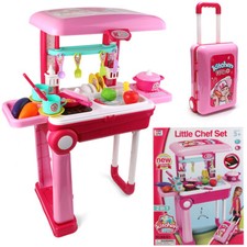 Kids Toddlers Kitchen Pretend Play Suitcase w/ Cooking Accessories Toy Set Gift