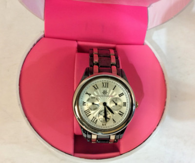 Isaac Mizrahi Live Chronograph Unisex Watch Black & Rose Gold Tone NOS Working!