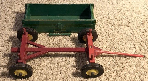 ANTIQUE Peter-Mar 1/12" Wooden Allis-Chalmers Orange TOY Farm Tractor & WAGON - Picture 11 of 12