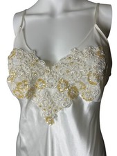 Linea Donatella Peignoir Nightgown White Embellished A Line Lace Satin L